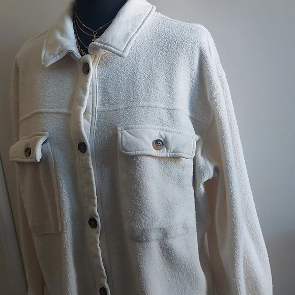 Women's Oversized cream long Duster Shacket Shirt Jacket Small - Picture 4 of 7